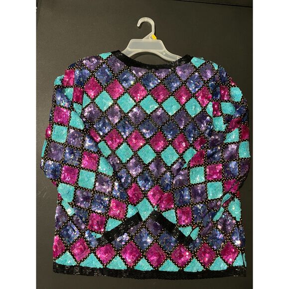 Jean for Joseph Le Bon Harlequin Sequined Formal Silk Jacket Size Large NWT - Picture 3 of 8
